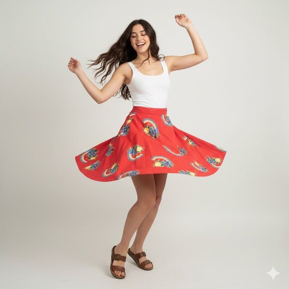 Vintage Hawaiian Dresses & Skirts - Vintage Hawaiian Rainbow Floral Swing Skirt 60s-70s Medium
